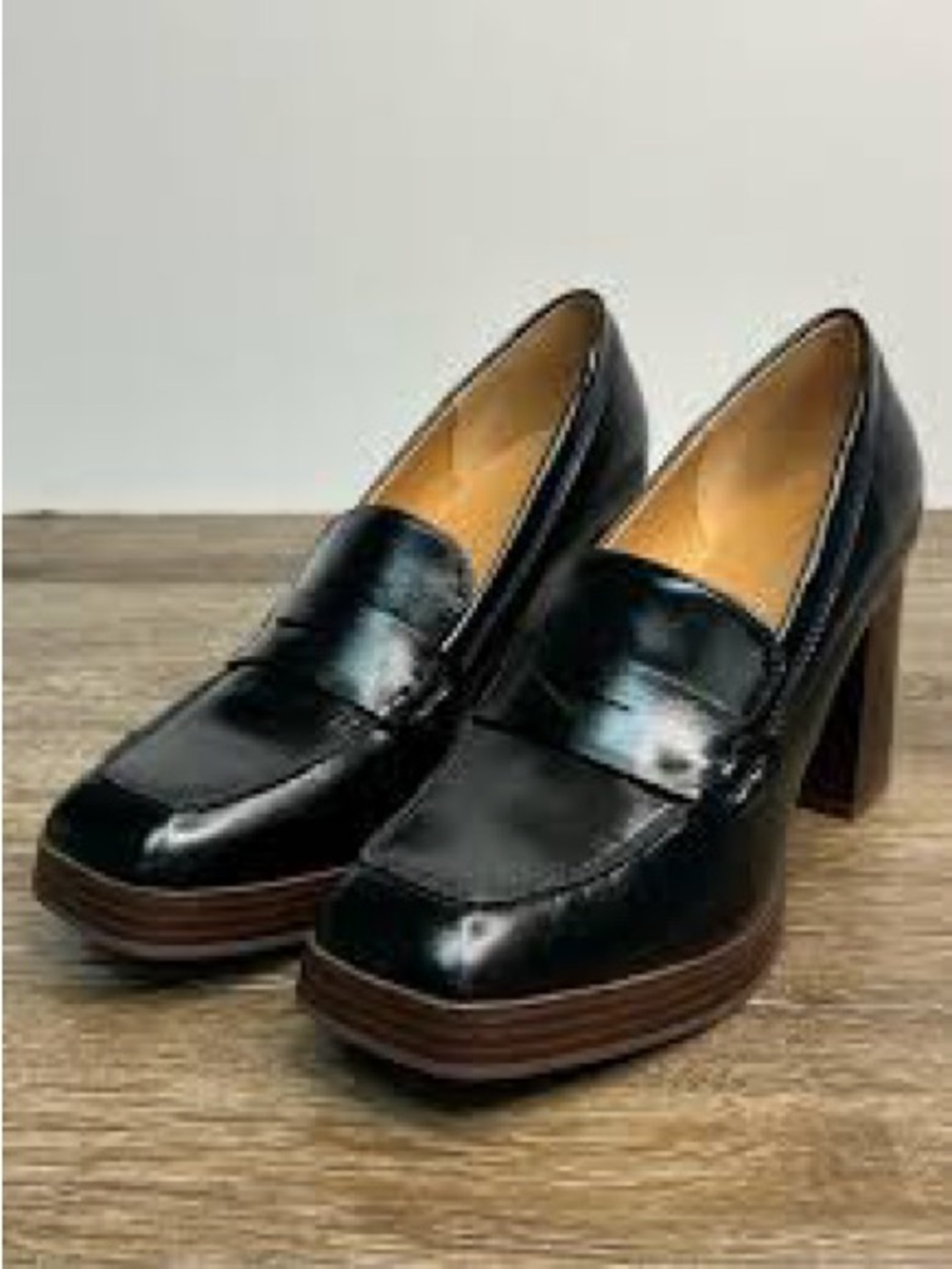Nine West Classic Black Leather Platform Loafer Pumps - Women's